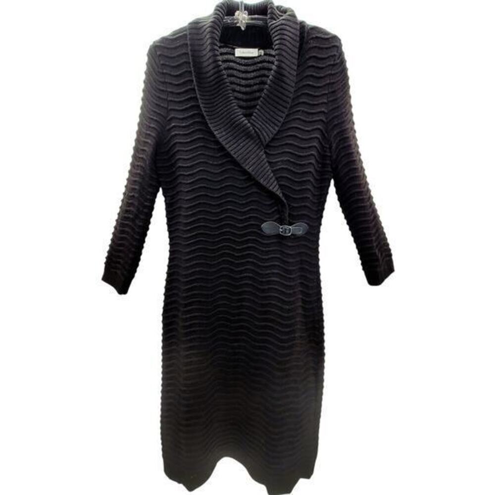 Calvin Klein Vintage Knit Side Buckle Shawl Collar Long Sleeve Bodycon‎ Dress